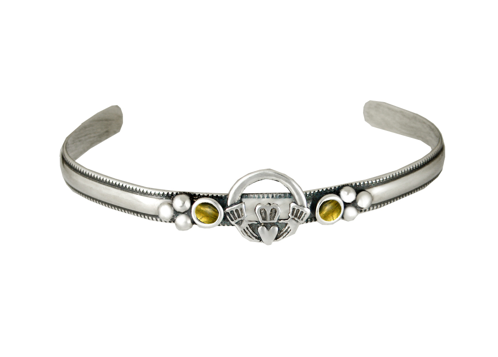 Sterling Silver Claddagh Cuff Bracelet With Citrine